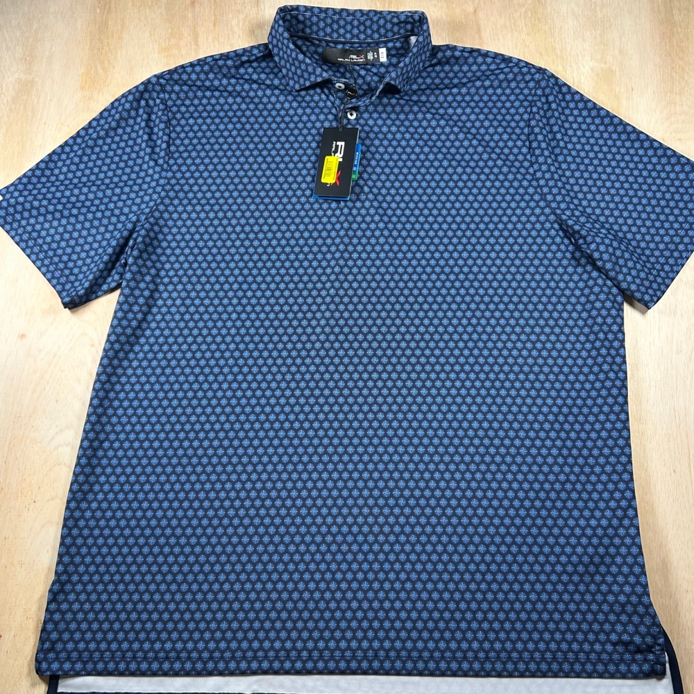 RLX Ralph Lauren Mens XL Blue Compass Print Golf Polo Shirt Wicking NEW